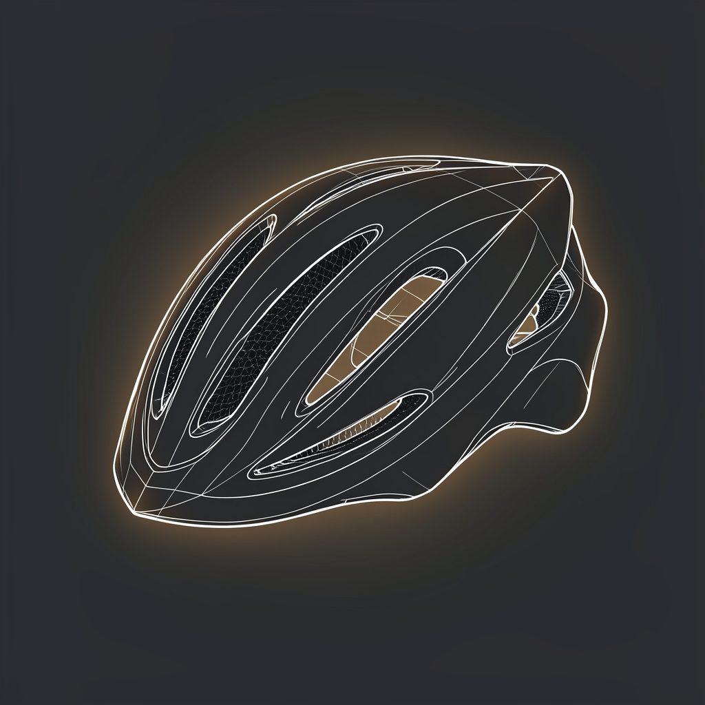 A streamlined cycling helmet with multiple vents, photographed against a dark charcoal background with a soft amber rim light.