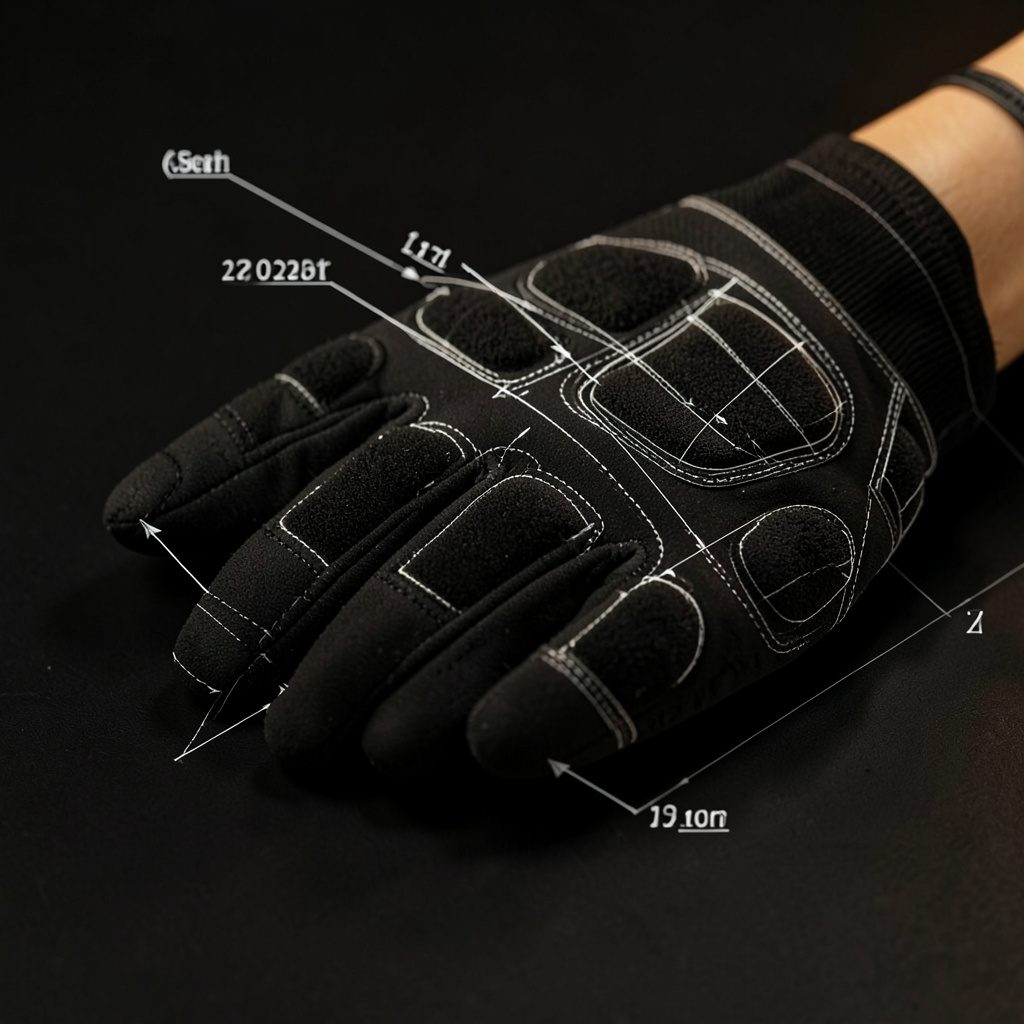 Close-up of padded cycling gloves with gel inserts, resting on a matte black surface under warm low-key lighting.